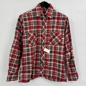 Vintage Gimbels Red Green Flannel Plaid Cotton Shirt Mens Size S NEW Deadstock